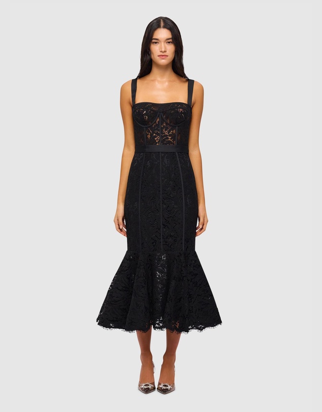 Women Midi Dresses | Clover Lace Bustier Ruffle Midi Dress – HL99456