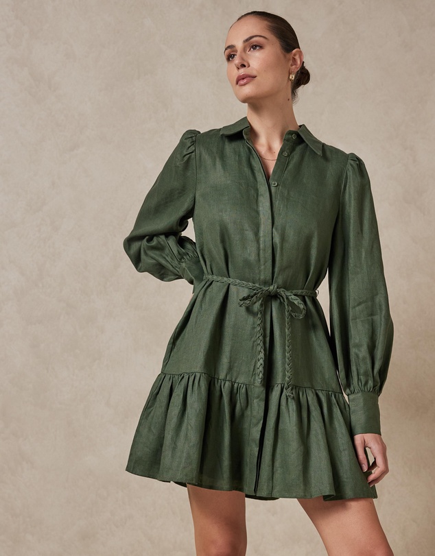Women Long Sleeve Dresses | Linen Shirt Mini Dress – QZ49629