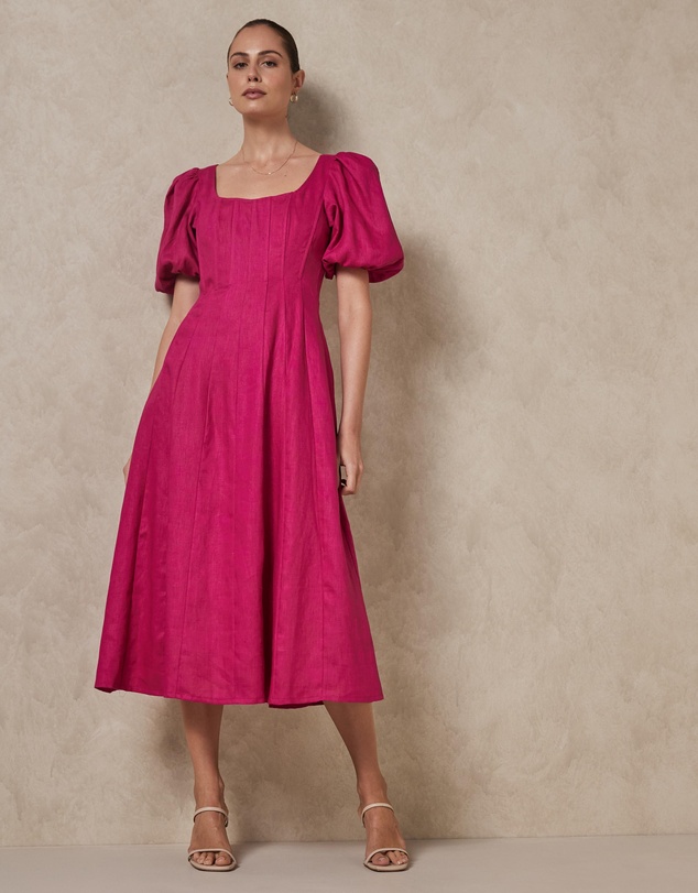 Women Midi Dresses | Puff Sleeve Midi Dress – LJ26126