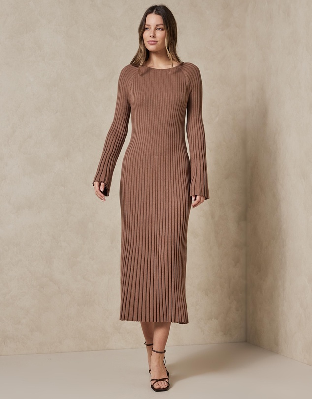 Women Long Sleeve Dresses | Accordian Pleated Knit Dress – JT69348
