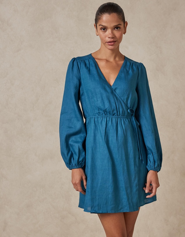 Women Dresses | Mini Linen Wrap Dress – GU74476