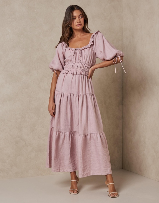 Women Midi Dresses | Ruffle Detail Linen Midi Dress – OJ31221