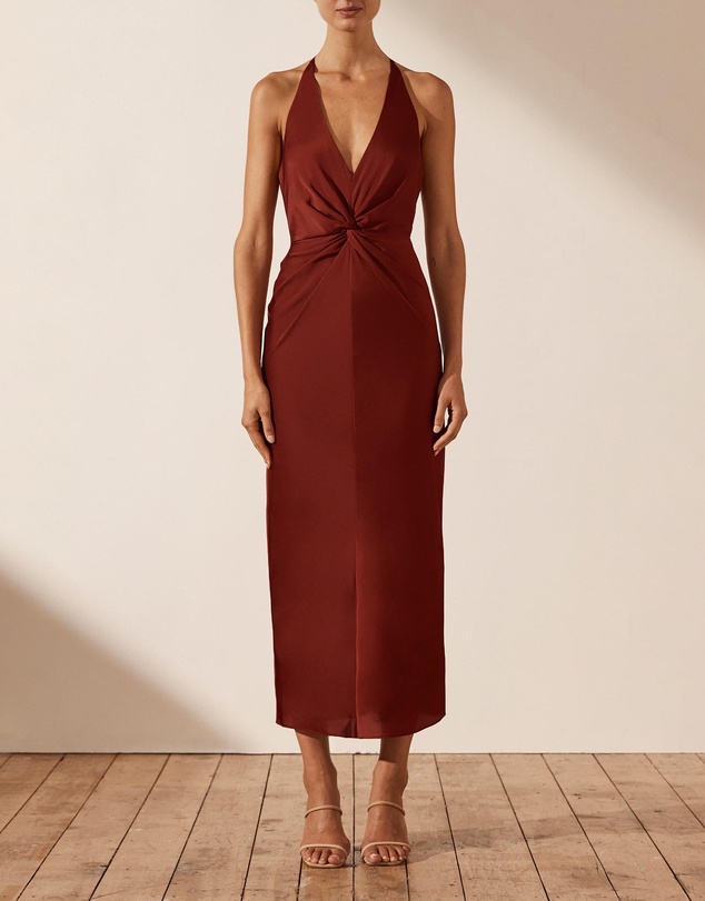 Women Midi Dresses | Luxe Twist Front Halter Midi Dress – RN86339