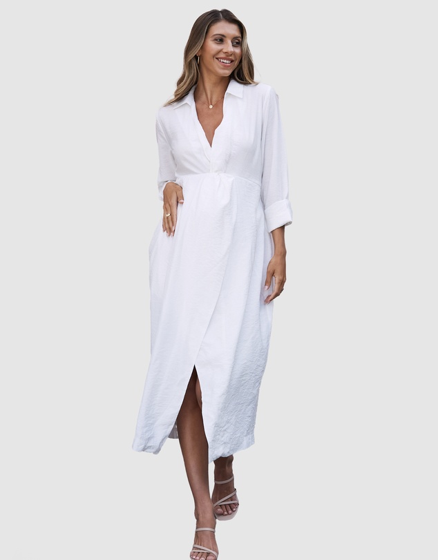 Women Dresses | Camille Maternity V Neck Dress in White – RG52855