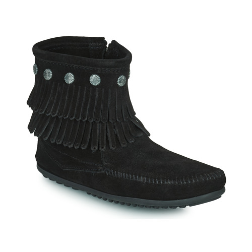 Women Ankle boots / Boots | Minnetonka DOUBLE FRINGE SIDE ZIP BOOT Black – JGZ8056